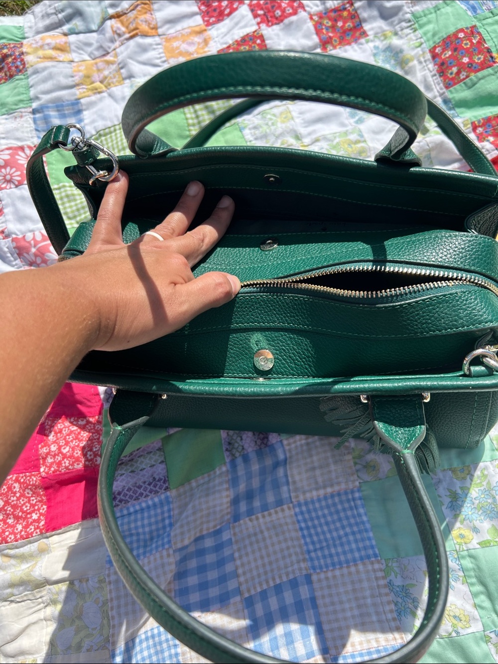 kate spade Dark Green Leather Satchel with Tassel - Picture 2 of 4